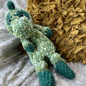 Green Plush Dinosaur Toy Crochet Handmade Lovey